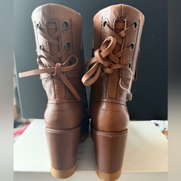 See By Chloe Tan Leather Wedge Boots - Picture 2 of 15